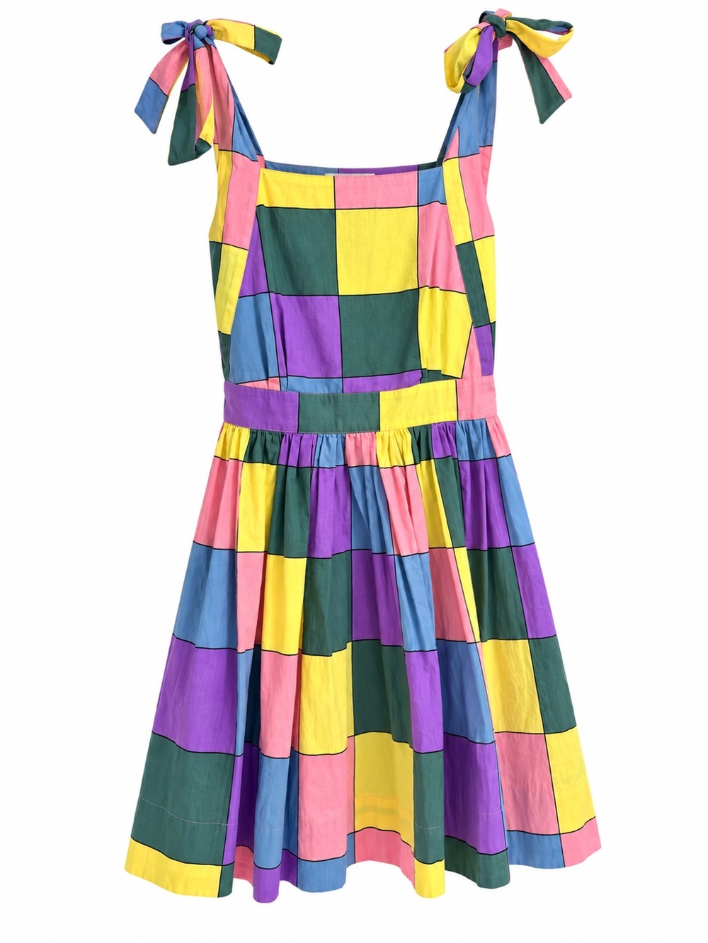 S/W/F Colorblock Tie-Shoulder Mini Dress in Pink, Yellow, Purple & Blue, xs